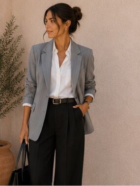 Stradivarius Grey Pinstripe Blazer